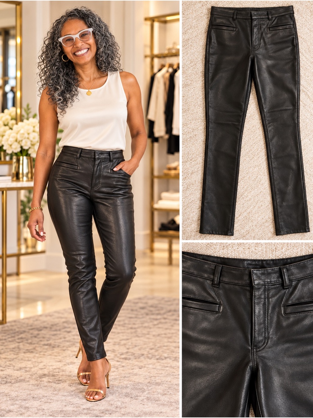 Vera Pelle Black Genuine Leather Skinny Jeans